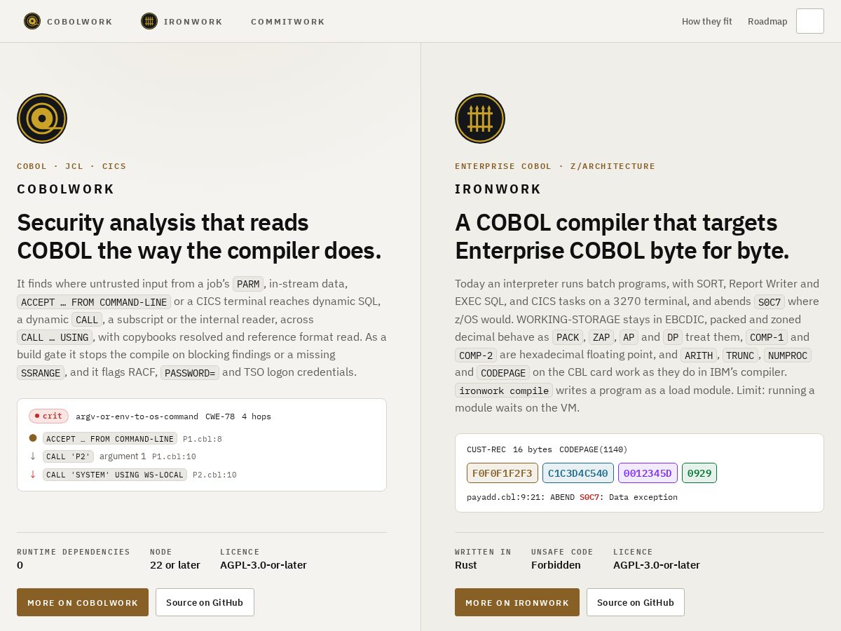 Landing-page snapshot of cobolwork.com