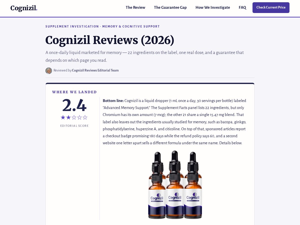 Landing-page snapshot of cognizilreviews.com