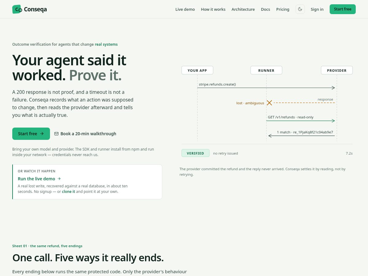 Landing-page snapshot of conseqa.dev