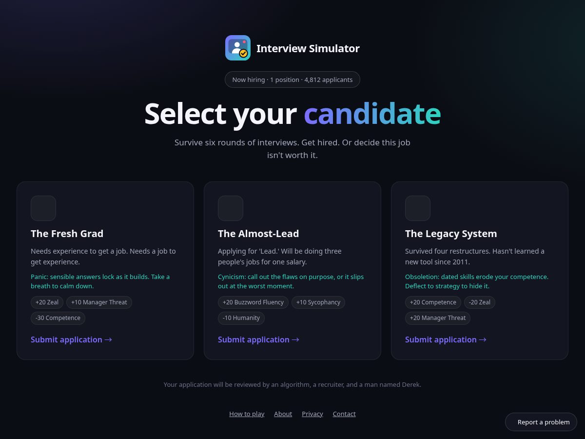Landing-page snapshot of corporateinterviewsimulator.com