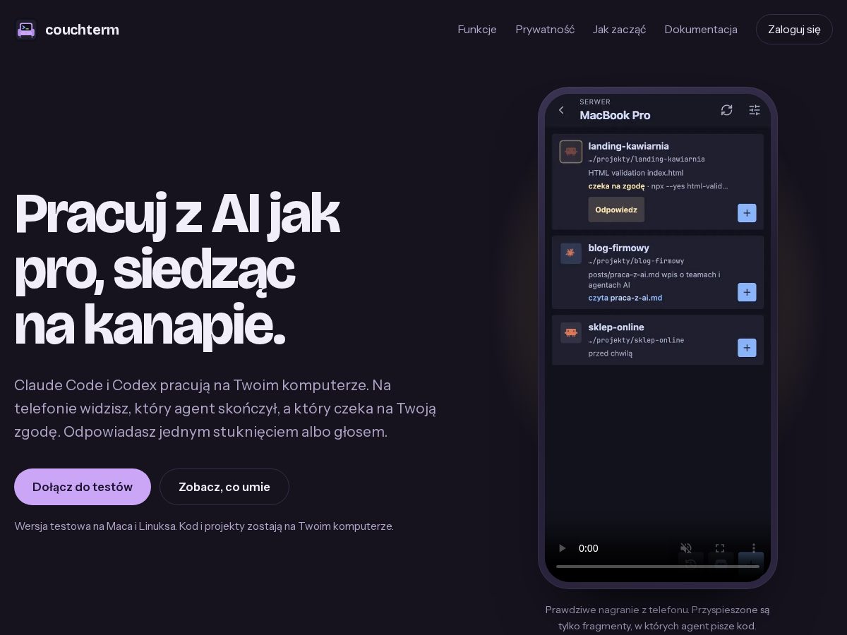 Landing-page snapshot of couchterm.app