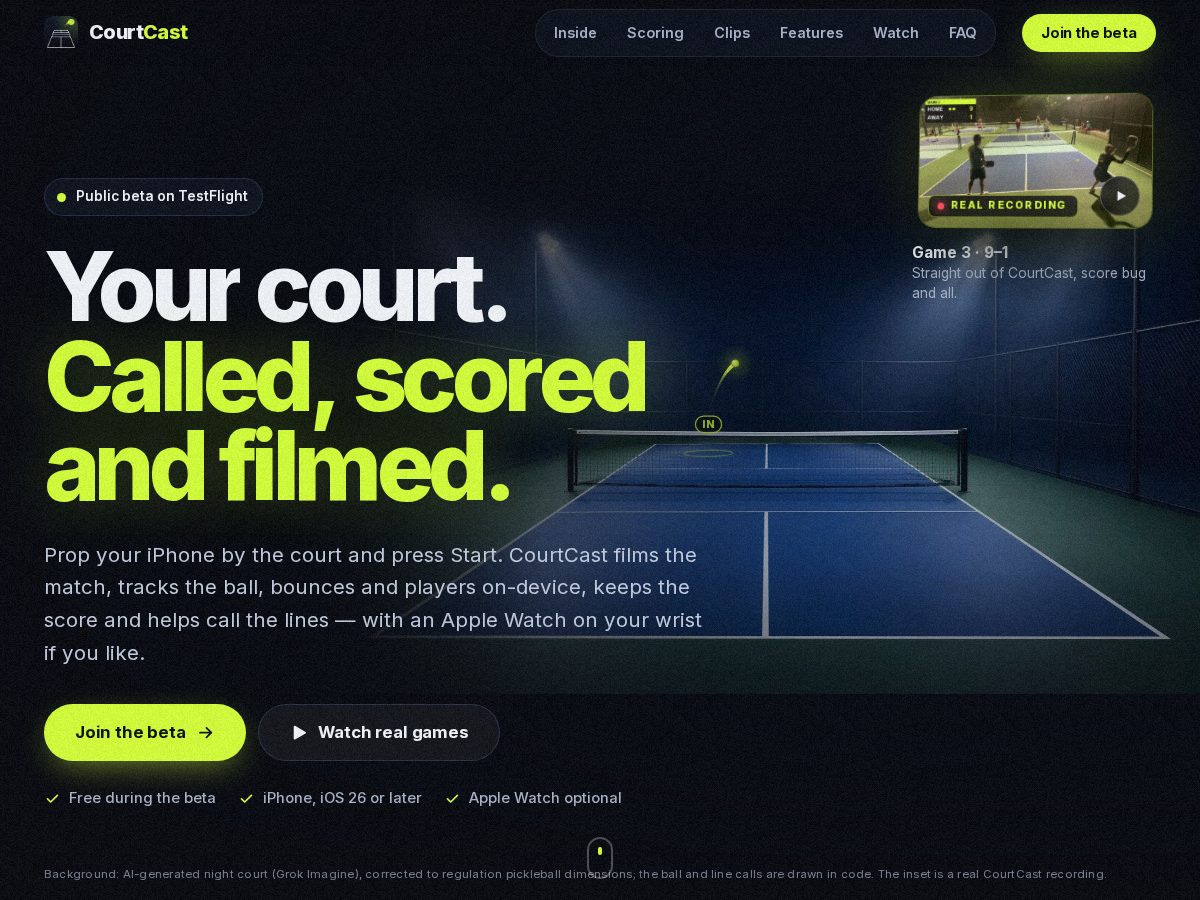 Landing-page snapshot of courtcastapp.com