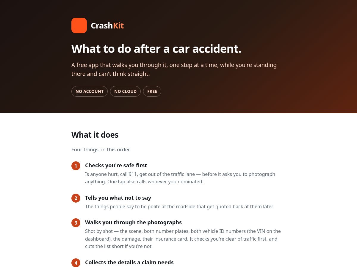 Landing-page snapshot of crashkit.app