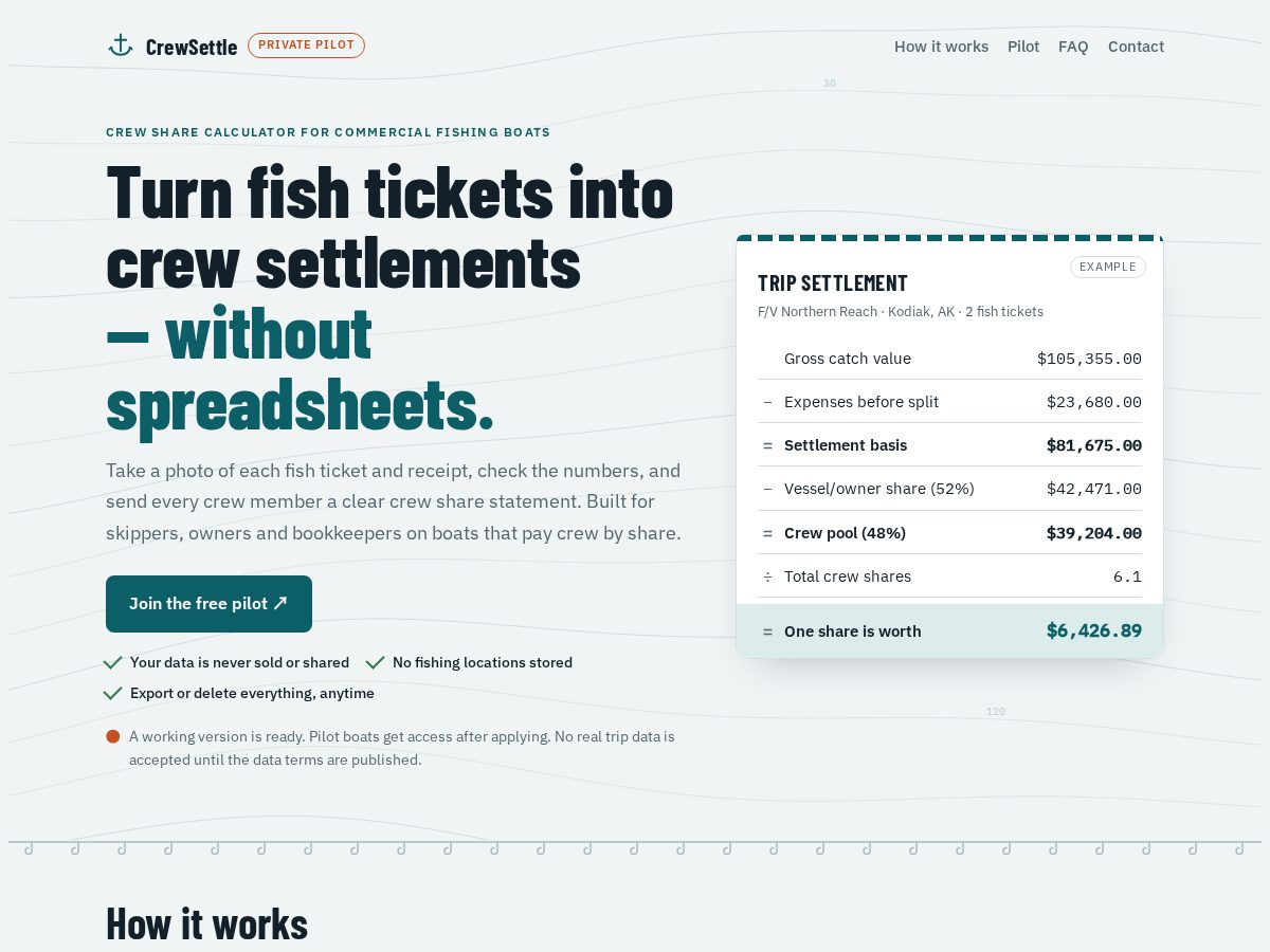 Landing-page snapshot of crewsettle.com