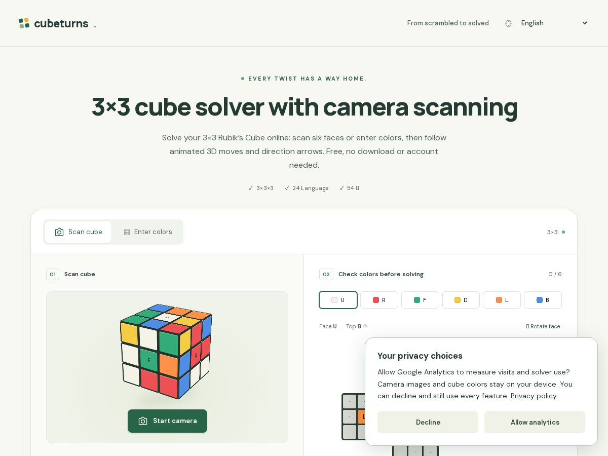 Landing-page snapshot of cubeturns.com