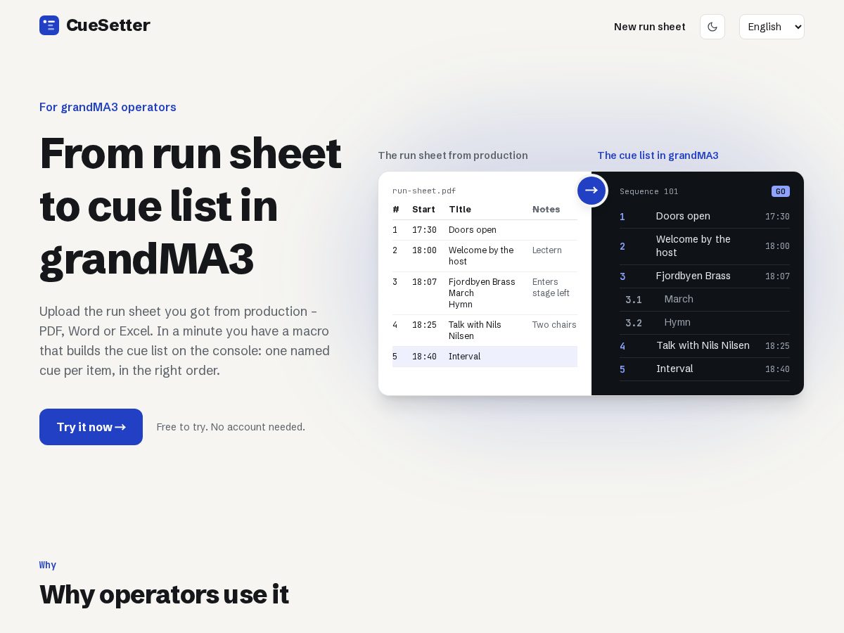 Landing-page snapshot of cuesetter.com