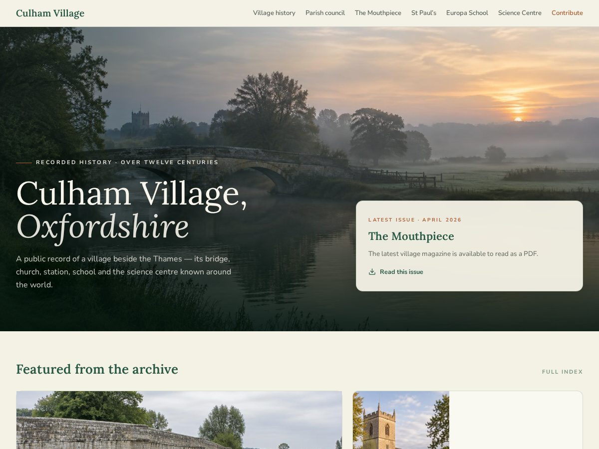 Landing-page snapshot of culhamvillage.com