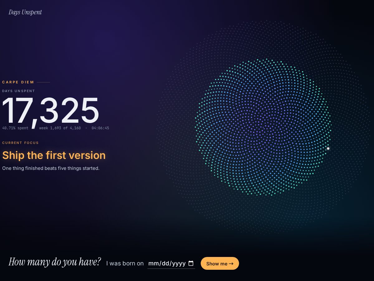 Landing-page snapshot of daysunspent.com