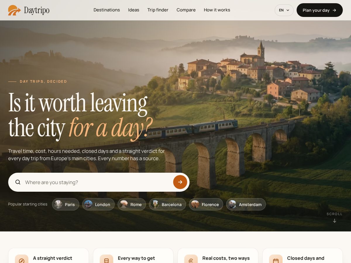 Landing-page snapshot of daytripo.com