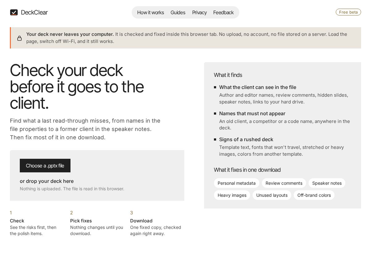 Landing-page snapshot of deckclear.com