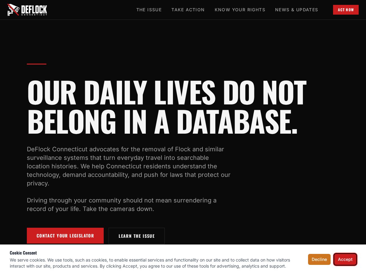 Landing-page snapshot of deflockconnecticut.org