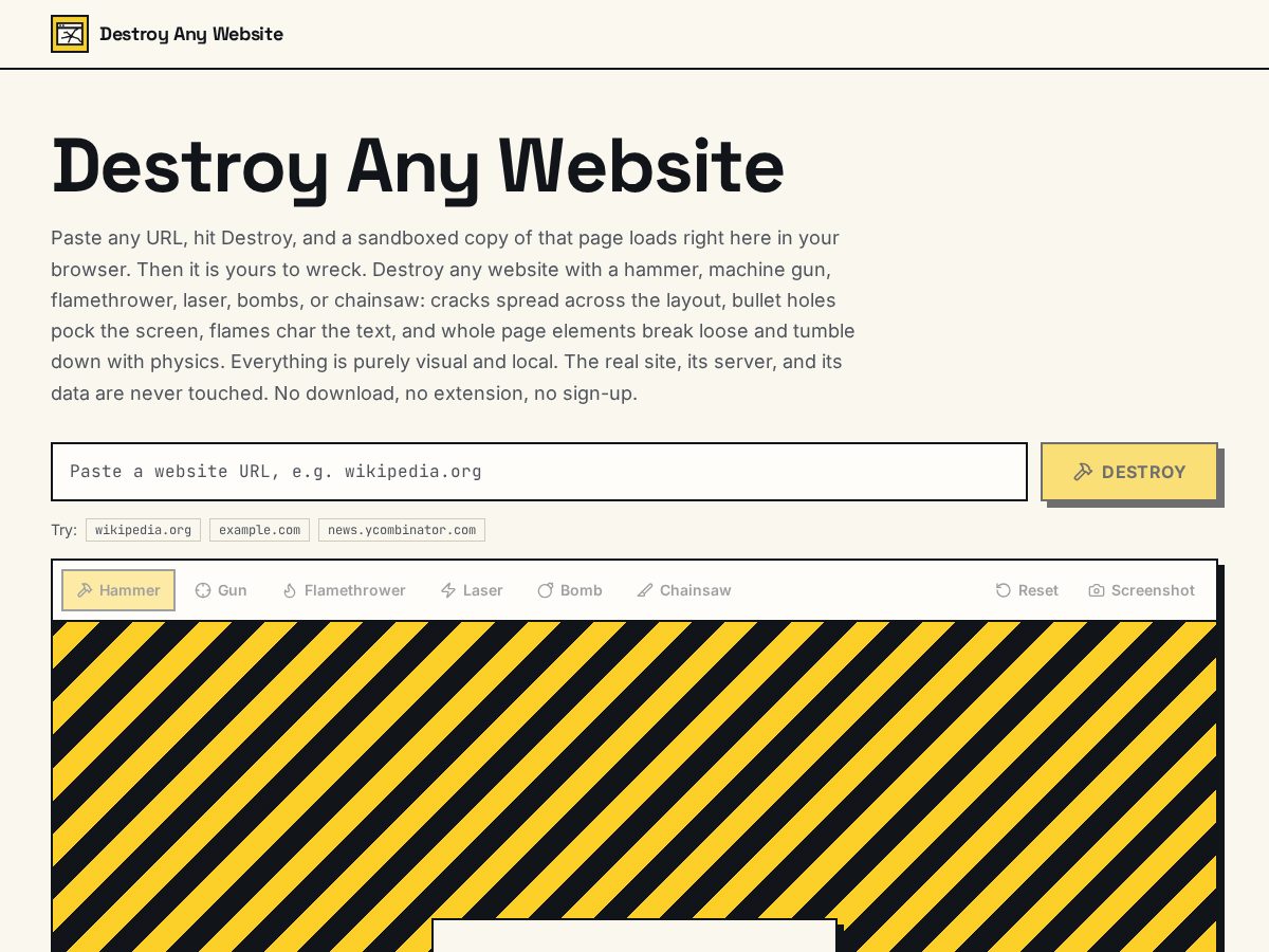 Landing-page snapshot of destroyanywebsite.lol
