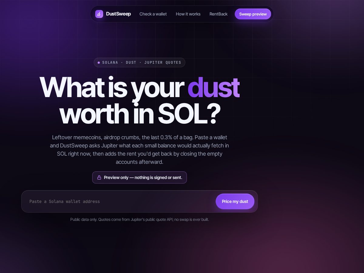 Landing-page snapshot of dustsweep.fun