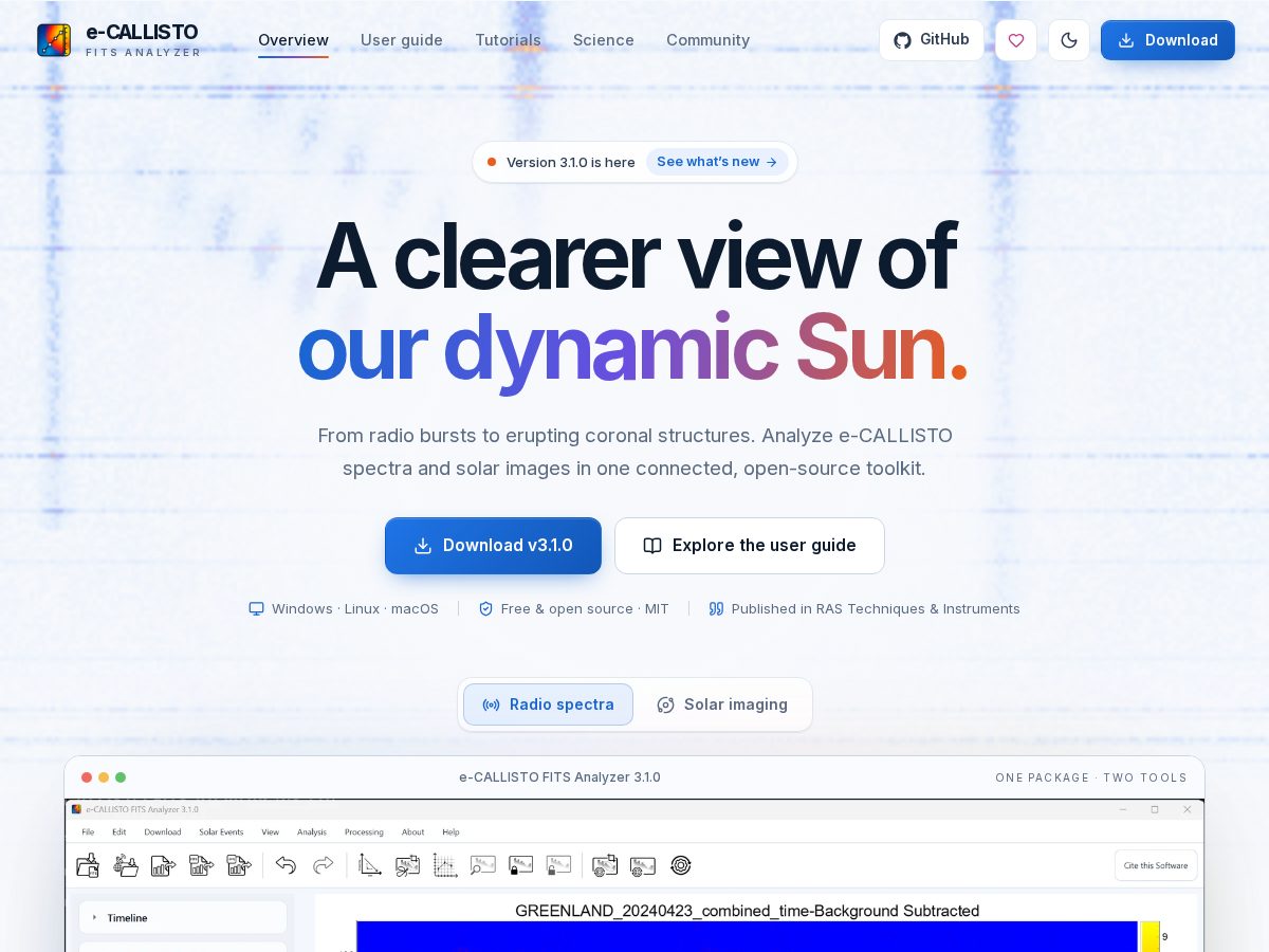 Landing-page snapshot of ecallistoanalyzer.org