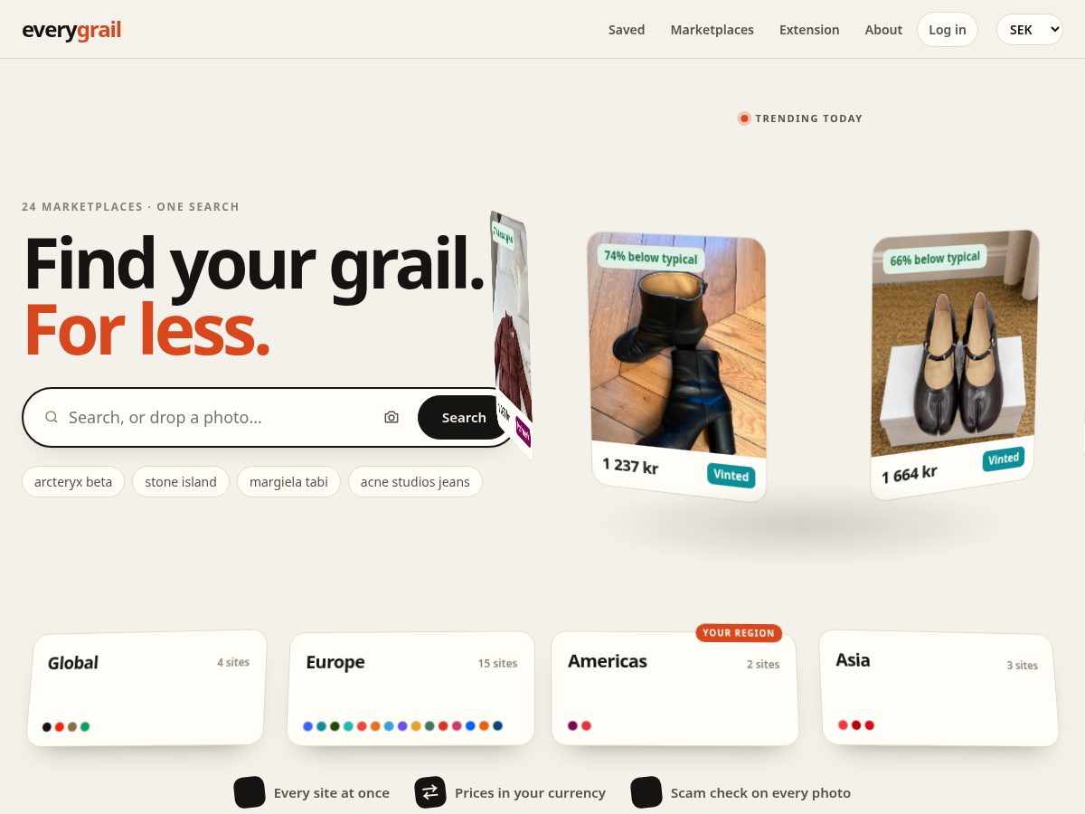 Landing-page snapshot of everygrail.com