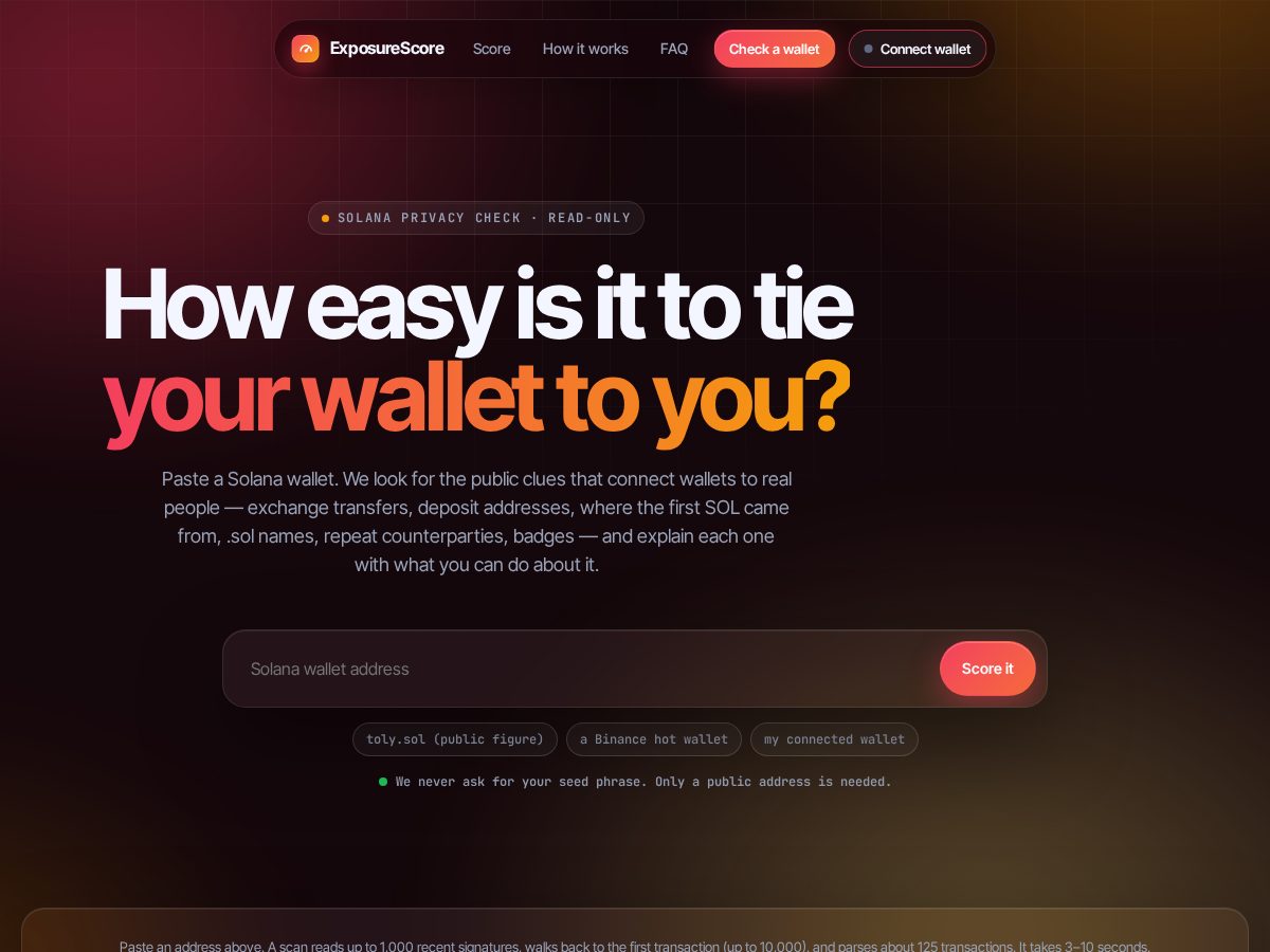 Landing-page snapshot of exposurescore.fun