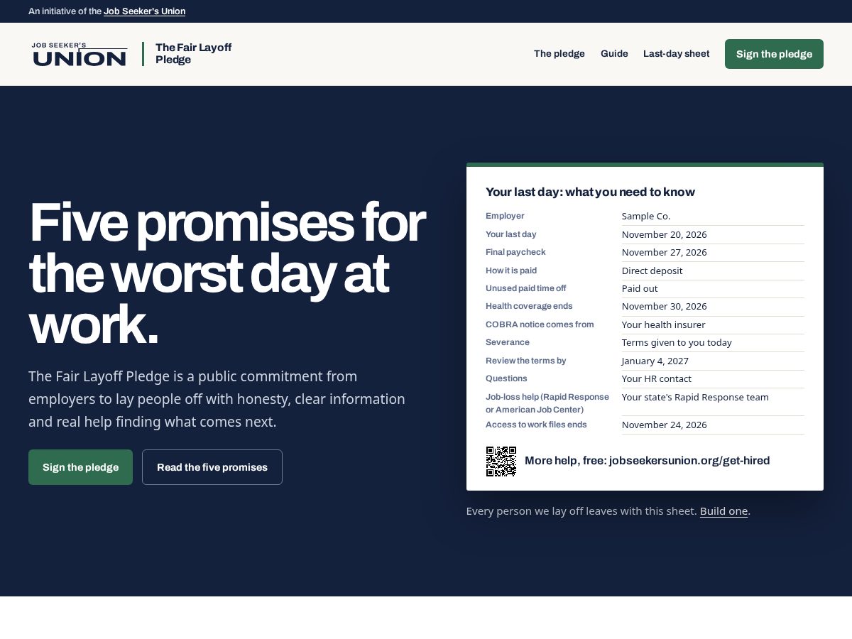 Landing-page snapshot of fairlayoffs.com