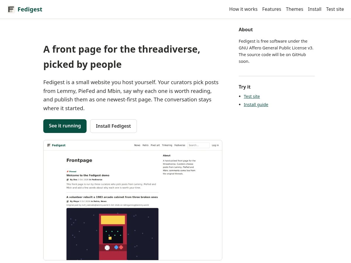 Landing-page snapshot of fedigest.org