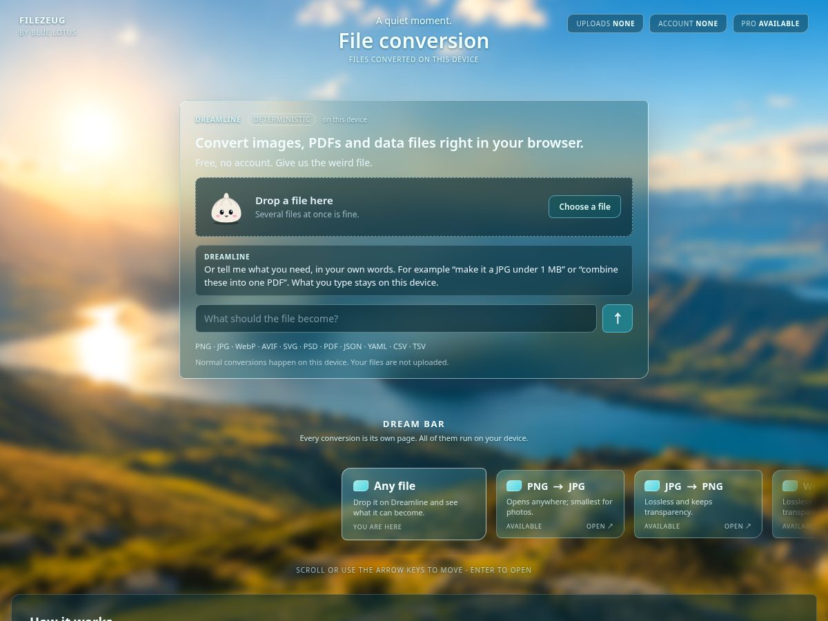 Landing-page snapshot of filezeug.com