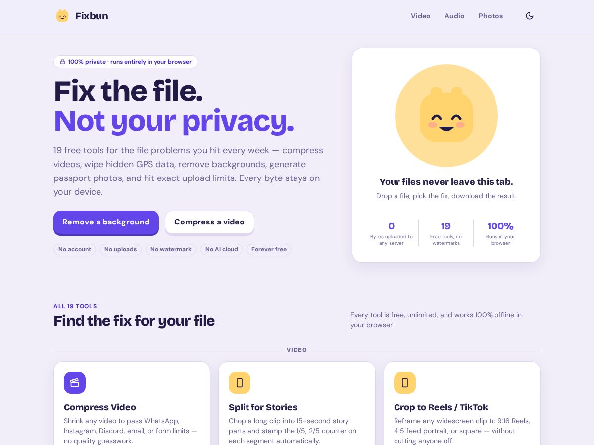 Landing-page snapshot of fixbun.xyz