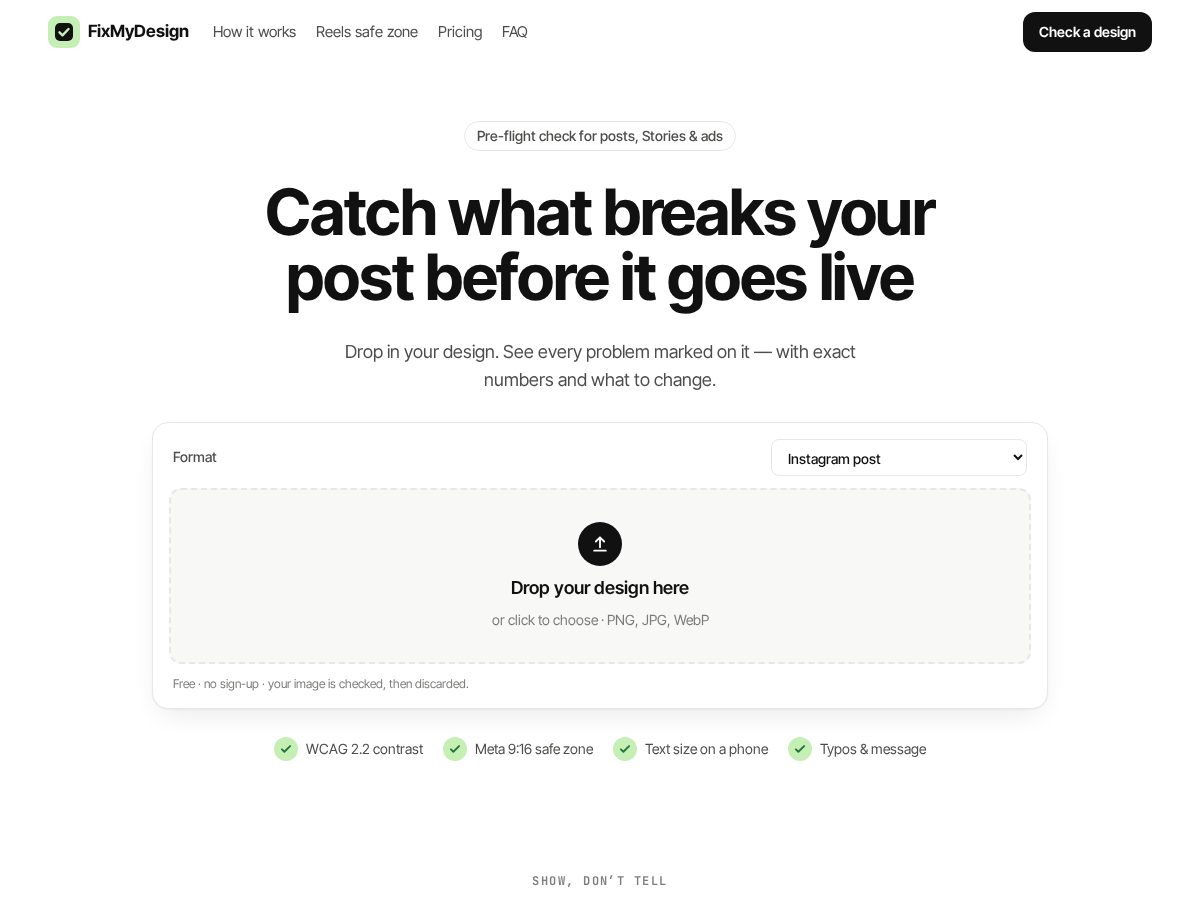 Landing-page snapshot of fixmydesign.app