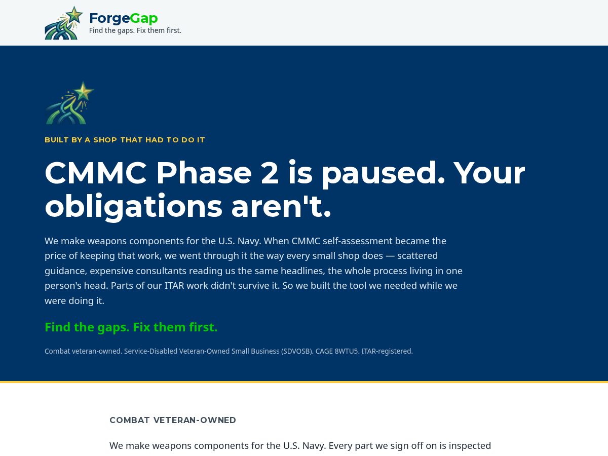 Landing-page snapshot of forgegap.com