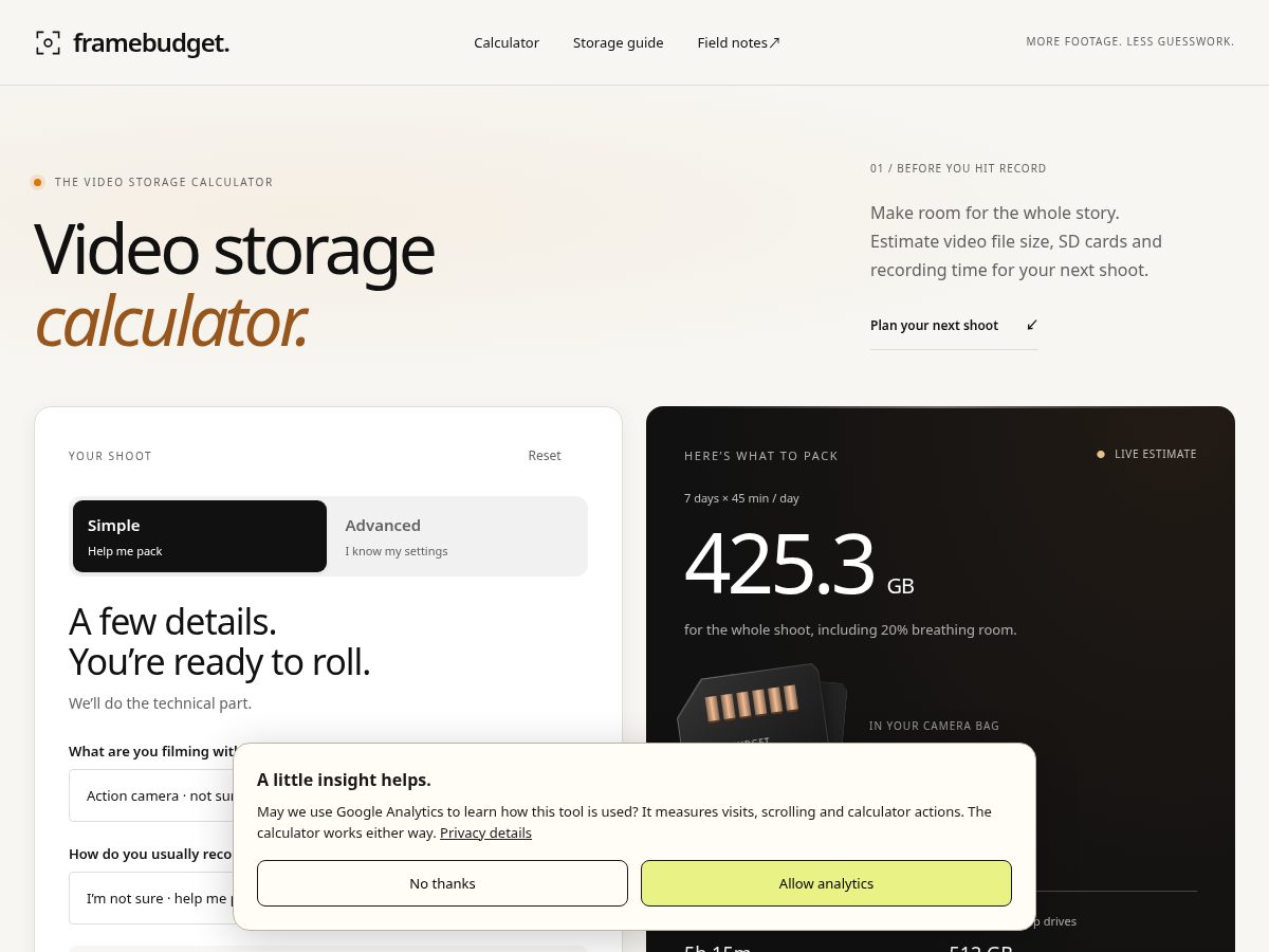 Landing-page snapshot of framebudget.app