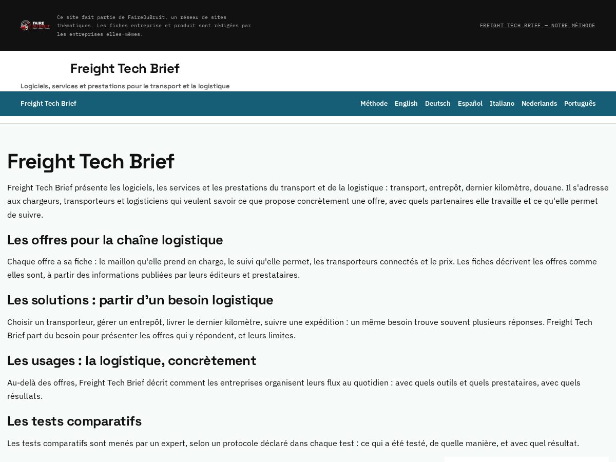 Landing-page snapshot of freighttechbrief.com