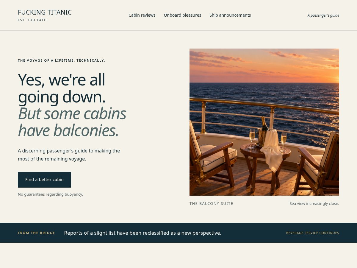 Landing-page snapshot of fuckingtitanic.com