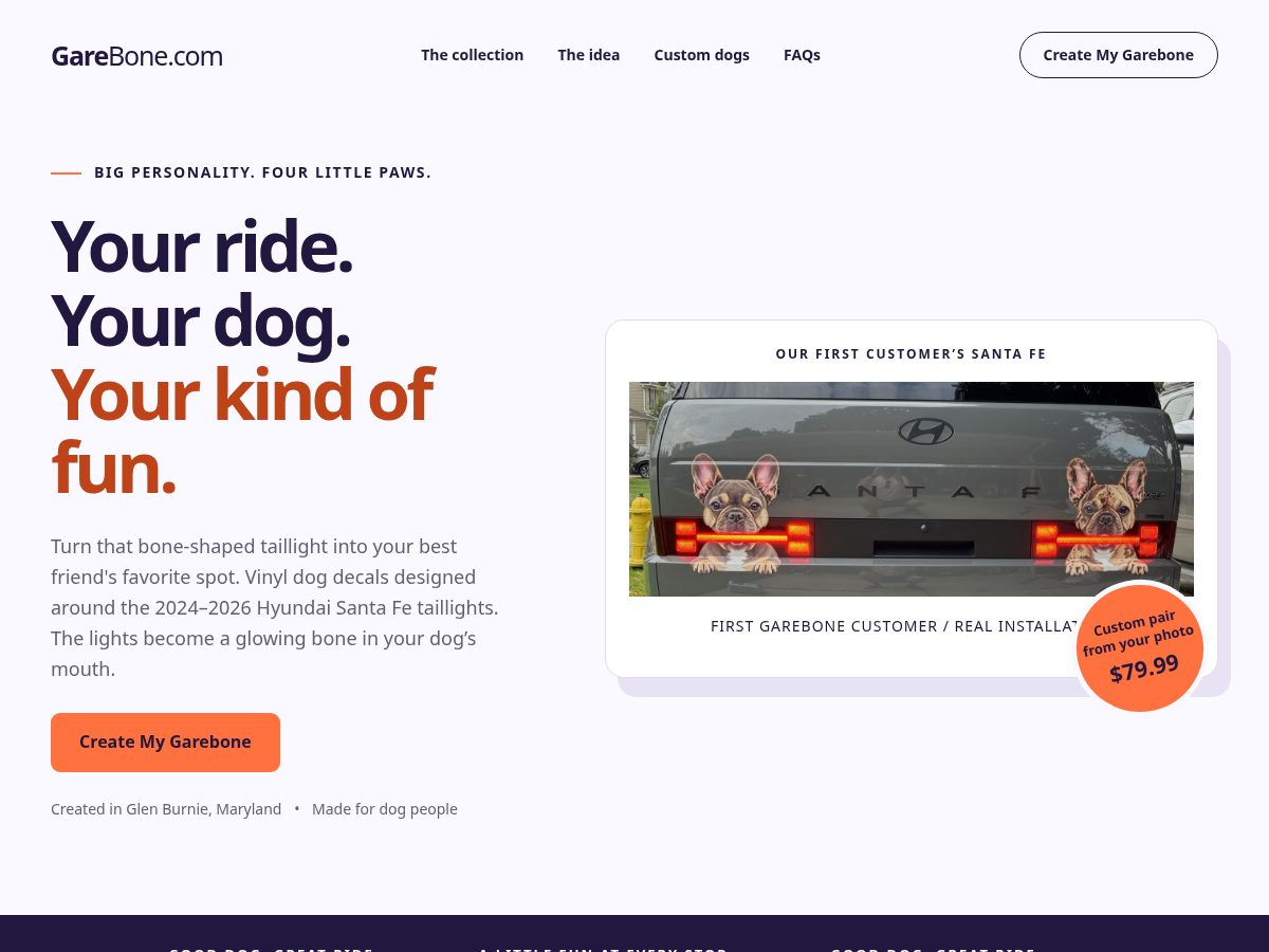 Landing-page snapshot of garebone.com