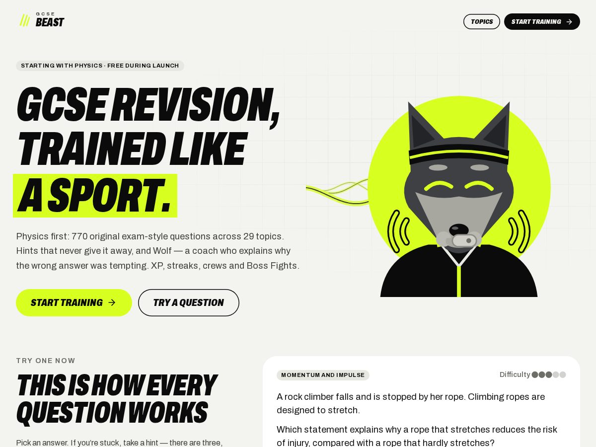 Landing-page snapshot of gcsebeast.com