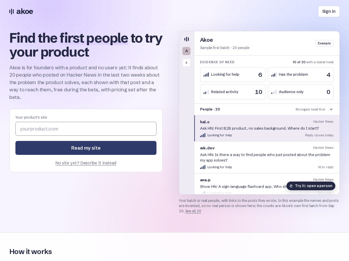 Landing-page snapshot of getakoe.com