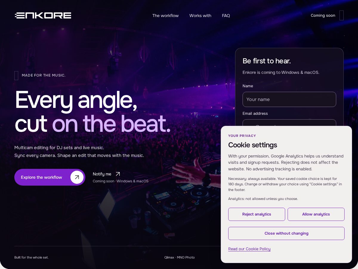 Landing-page snapshot of getenkore.com