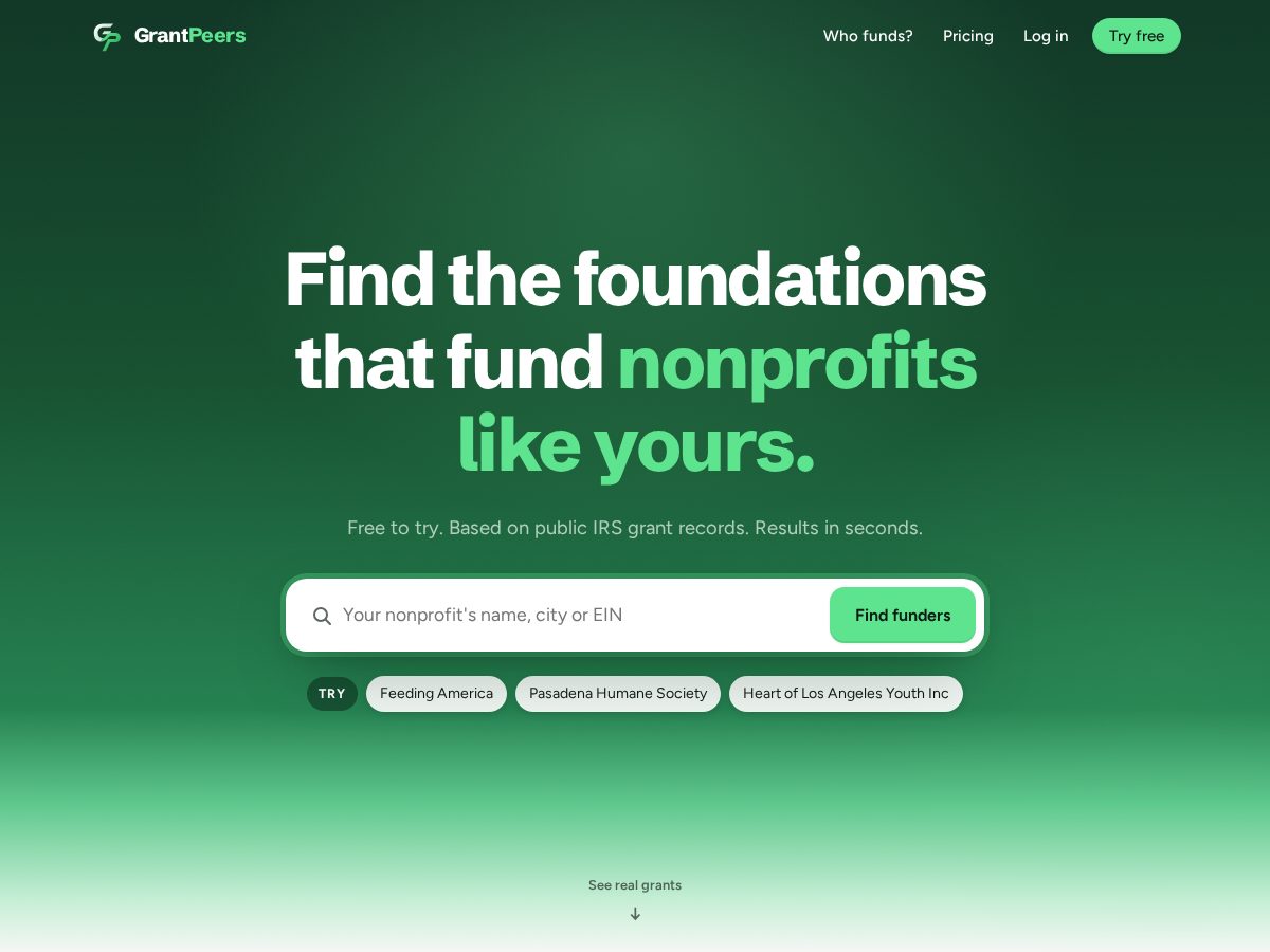 Landing-page snapshot of getgrantpeers.com