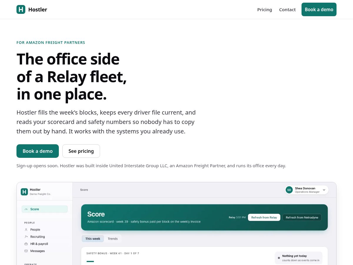 Landing-page snapshot of gethostler.com