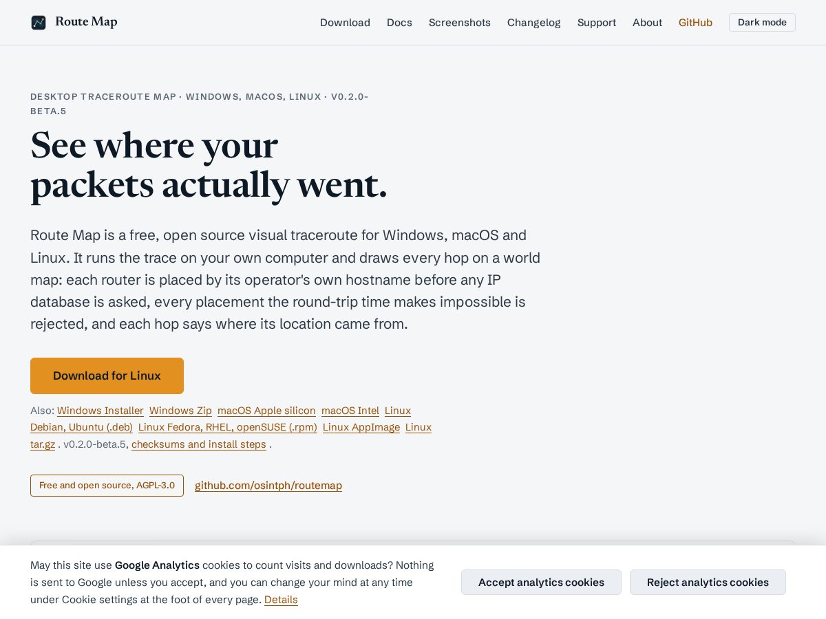 Landing-page snapshot of getroutemap.app