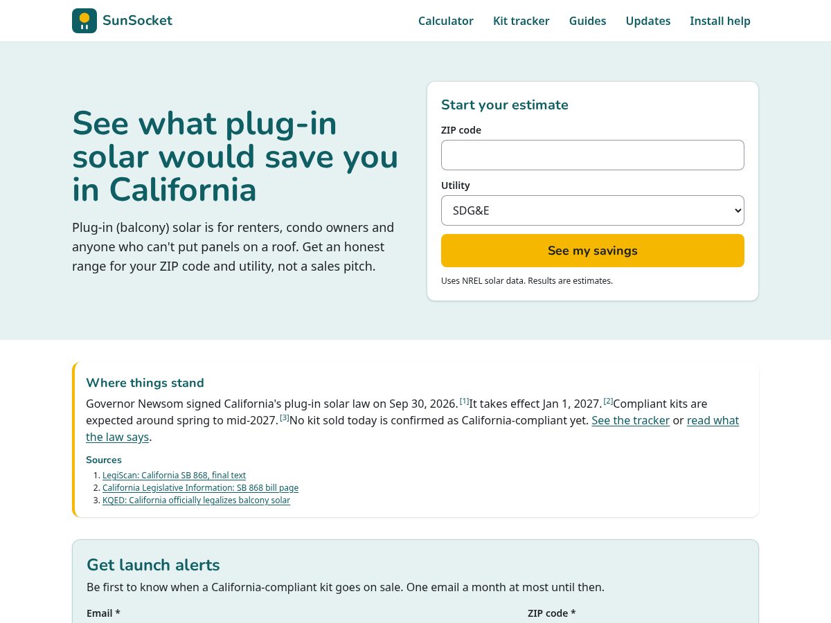 Landing-page snapshot of getsunsocket.com