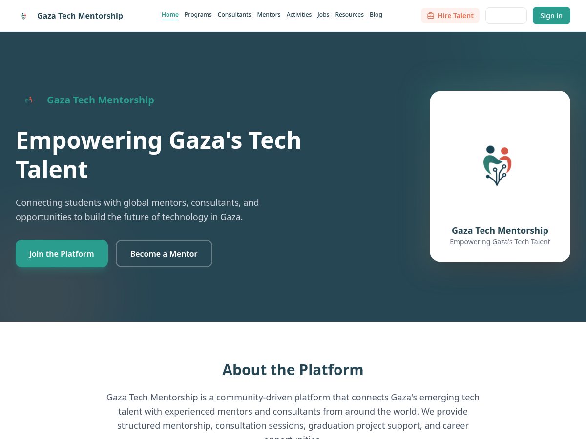 Landing-page snapshot of ghaza-tech-mentorship.com