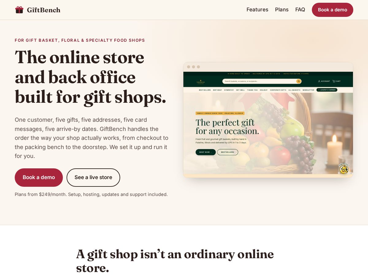 Landing-page snapshot of giftbench.app
