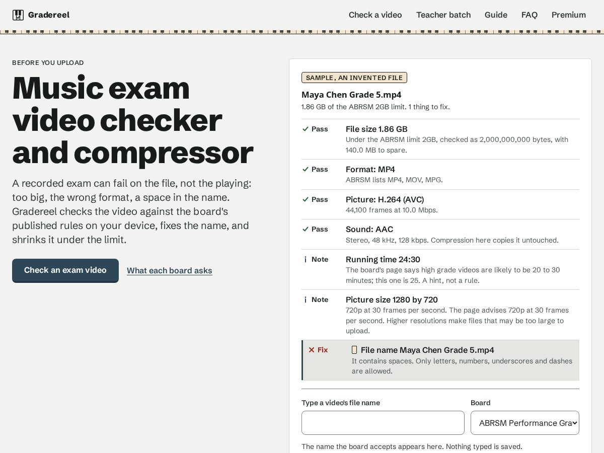 Landing-page snapshot of gradereel.app