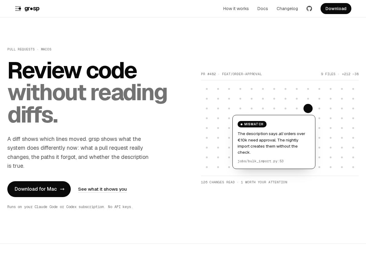 Landing-page snapshot of grsp.app