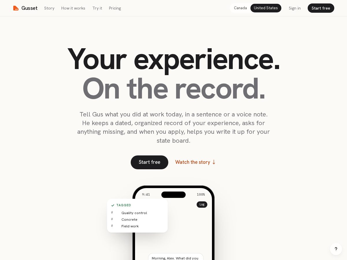 Landing-page snapshot of gussetlog.com