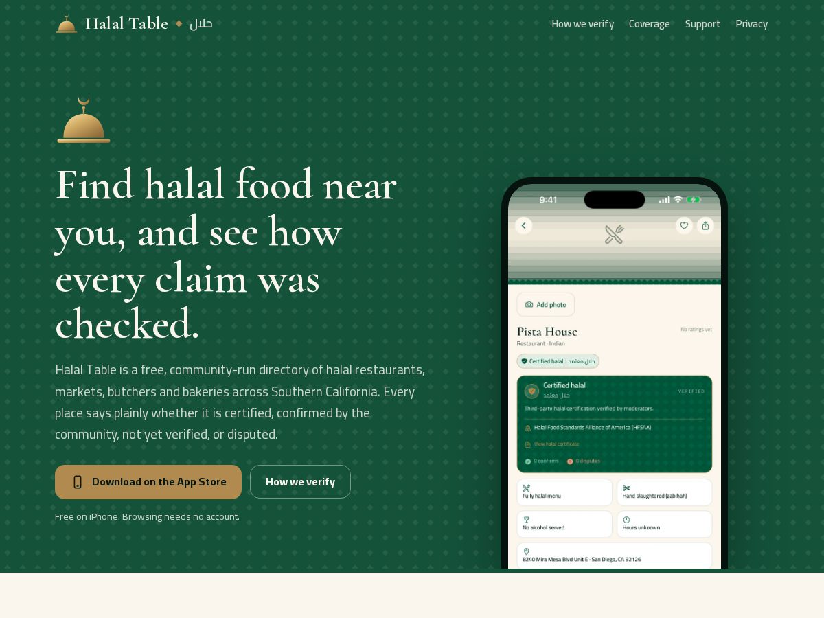 Landing-page snapshot of halaltable.app