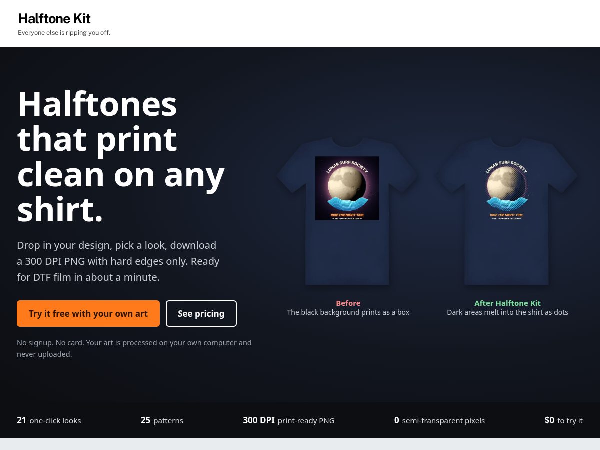 Landing-page snapshot of halftonekit.com