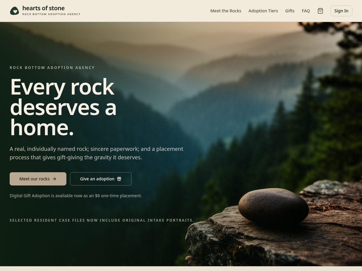 Landing-page snapshot of hearts-of-stone.com