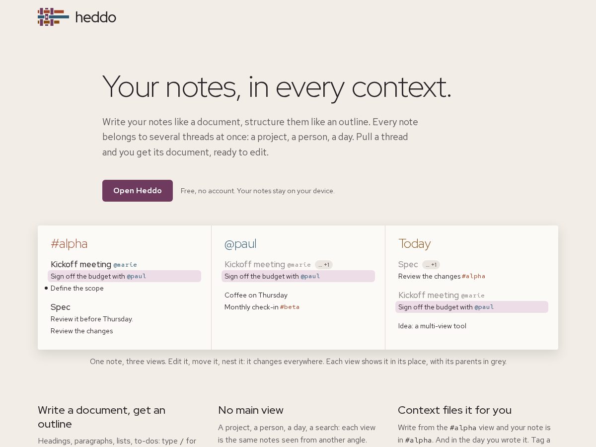 Landing-page snapshot of heddo.app