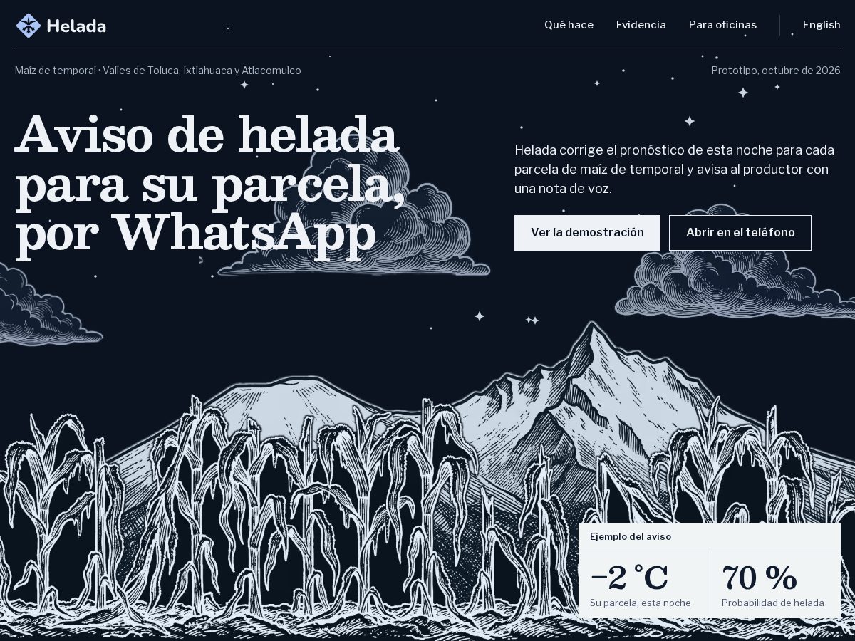 Landing-page snapshot of helada.app