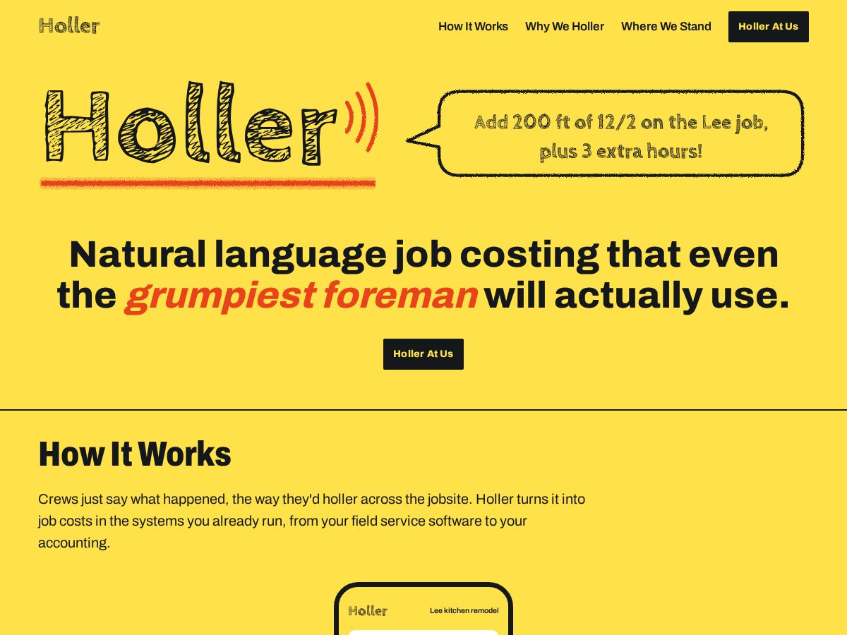 Landing-page snapshot of hollernow.app