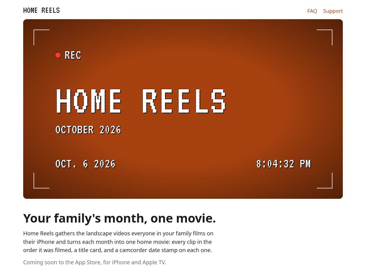 Landing-page snapshot of homereels.app