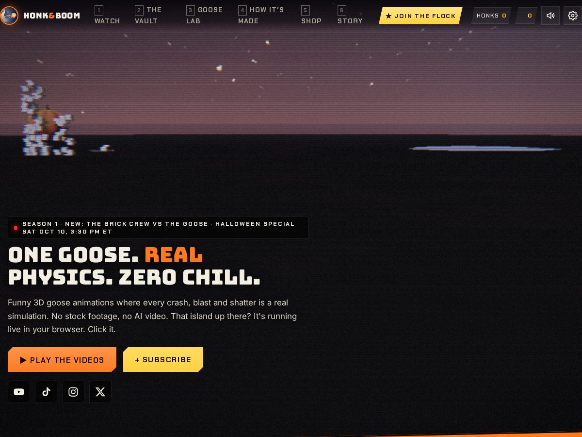 Landing-page snapshot of honkandboom.com